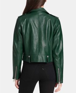 omen Dark Green Leather Jacket Classic Moto Biker <b>Coat</b> Ladies Fashion Slim Fit PU Outerwear Casual Zip Up Streetwear <b>Top</b> - Product Image 3