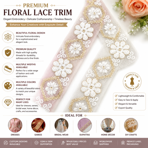Ribete de Encaje Floral Premium Bordado, Borde Decorativo de Encaje para Vestidos, Saris, Ropa de Novia, Costura, Manualidades, Venta al por Mayor - Product Image 6