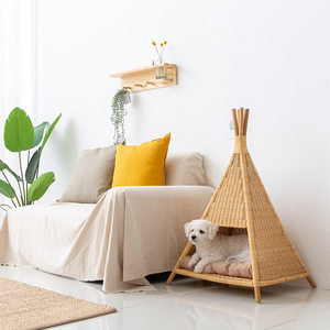 Woven rattan pet tent <b>basket</b> <b>cheap</b> price house for dogs best quality natural cat sleeping cave - Product Image 6