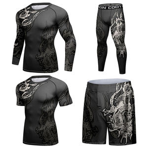 Conjunto de 4 Piezas de Rash Guard Personalizado con Logotipo para Hombre, Camiseta de Compresión MMA BJJ, Leggings y Pantalones Cortos, Traje de Entrenamiento con Gráfico de Dragón - Product Image 2