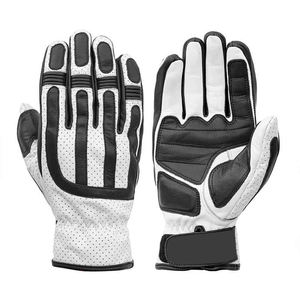 Gants de course antidérapants à doigts entiers en cuir enduit de polyuréthane noir et blanc, respirants, design à panneaux, fermeture à tirette, unisexe - Product Image 1