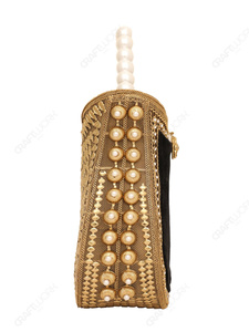 Pochette de soirée structurée en velours noir indien fait main avec poignée perlée et bordure dorée pour la vente en gros et l'approvisionnement OEM - Product Image 4