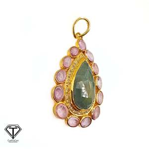 Pendentif en saphir serti de diamants, charme rond, bijoux en argent sterling 925 - Product Image 4