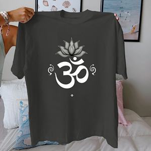 เสื้อทีเชิ้ตผู้หญิงใส่สบายเข้ารูปแบบลำลองสัญลักษณ์100% พิมพ์ลายดอกบัวผ้าฝ้ายแท้ถัก - Product Image 4