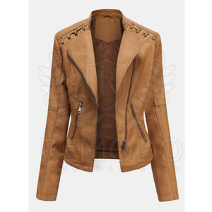 Chaqueta Corta de Cuero Vacuno para Mujer, Acabado Transpirable, Cierre con Cinturón Grueso, Otoño Invierno, Personalizable, Tallas Grandes - Product Image 1
