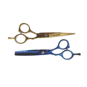 Ciseaux de coiffure et d'éclaircissement en acier inoxydable pour barbier, ensemble de ciseaux de coupe de cheveux or et bleu - Product Image 3