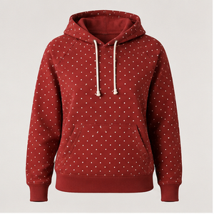 Sweat à capuche personnalisable pour femme, rouge brique, coupe droite décontractée, motif à pois micro-diagonaux, en coton biologique de poids moyen WPHOOD-0024 - Product Image 1