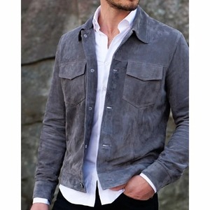เสื้อแจ็คเก็ตหนังกลับสีเทาสำหรับผู้ชาย - Product Image 3