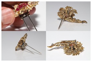 Broche de Boda Vintage de los Años 80, Oro de 14k y Plata 925 con Moissanita, Rubí y Diamante, Certificado por GRA, 7.90CT - Product Image 2