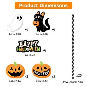 25 Pajitas de Papel Desechables Decorativas para Fiesta de Halloween con Diseño de Fantasma y Linterna, Tema Negro - Product Image 6