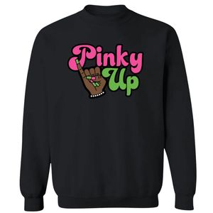 Sudadera de cuello redondo con estampado gráfico Black Pinky Up, manga larga, puños acanalados, top casual de forro polar para mujer, moda urbana. - Product Image 1