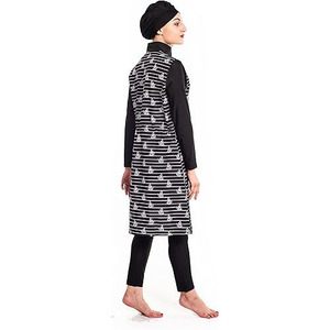 Factory Sales Muslim Swimwear Women Islamic Long Sleeve Front Zipper Swimsuit Hijab 3 Piece Patchwork Burkinis Wear <b>Bathing</b> Suit - Product Image 2