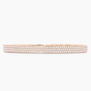 Pave Set Double Security Lock Hinged <b>Bangle</b> <b>Bracelets</b> Three Row sparkling Round Lab Grown Diamond Manufacture 14k 18k Solid Gold - Product Image 3