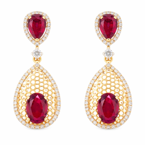 Pendientes de Lujo para Mujer, Chapados en Oro de 18K, con Rubíes en Forma de Gota y Detalles de Diamantes, Joyería para Boda - Product Image 2