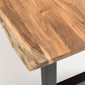 Mesa de Comedor de Madera de Acacia Sólida, Estilo Moderno de Mediados de Siglo, con Borde Natural Curvo y Patas Metálicas Plegables - Product Image 6