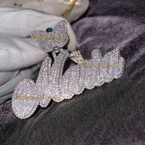 Collar Unisex de Plata 925 con Letra Inicial Personalizada en Cursiva, Estilo Hip Hop, con Colgante de Mariposa y Diamante Moissanita, Regalo para Fiestas - Product Image 3