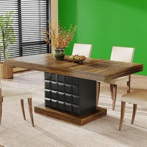 Tavolo da Pranzo Rettangolare in Legno Marrone e Nero da 63mm per 4-6 Persone - Product Image 1