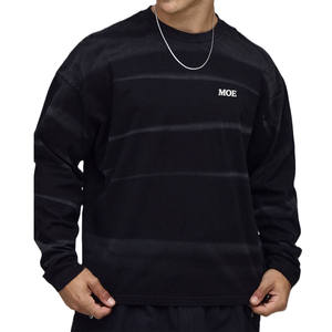 Camiseta de Algodón de Manga Larga con Rayas Lavadas para Hombre, con Logotipo Impreso para Fabricación al por Mayor de Marca Privada OEM - Product Image 1