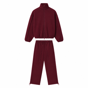 Conjunto de chándal de invierno para hombre, de forro polar grueso, con chaqueta holgada con cremallera y pantalones deportivos acampanados, estilo urbano, de 2 piezas. - Product Image 4