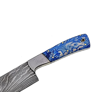Couteau en acier Damas, lame à pointe tombante, manche marbré bleu, couteaux de chasse, couteau OEM personnalisé à vendre à un prix raisonnable - Product Image 5