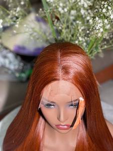 Perruques de cheveux humains lisses et soyeux couleur gingembre-orange, perruque frontale en dentelle 13x4, dentelle transparente, pour femmes noires - Product Image 2