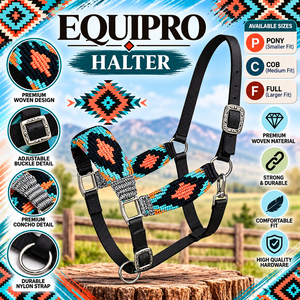 Cabestro de nailon occidental para caballo con narigueña y corona ajustables con cuentas turquesa y naranja - Product Image 2