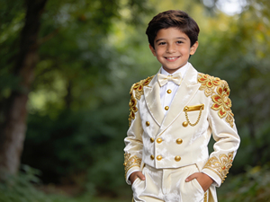 Traje de Esmoquin Bordado en Terciopelo Marrón Dorado para Niños, Conjunto de Traje Formal para Bodas y Fiestas - Product Image 3