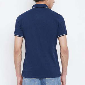 Men's <b>Navy</b> Blue Short Sleeve <b>Polo</b> <b>Shirt</b> Solid Color Cotton Pique Knitted Casual Wear with Button Design Regular Fit - Product Image 4