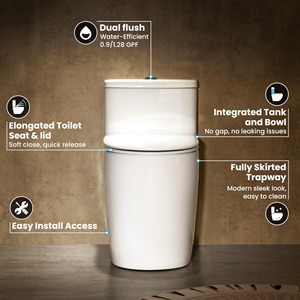 Inodoro compacto de una pieza con asiento cómodo, altura ADA de 17.3 pulgadas, descarga dual alargada de 0.8/1.28 GPF, taza de inodoro estándar blanca - Product Image 5