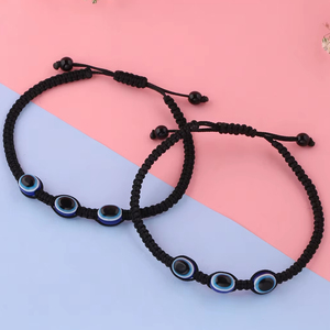 Cheville à breloques triple œil bleu pour femme, réglable, avec cordon noir - Product Image 1
