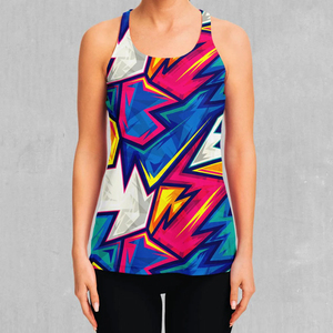 Débardeur pour femme à imprimé géométrique, sublimation par transfert, 100 % polyester tricoté, col rond, style sportif - Product Image 1