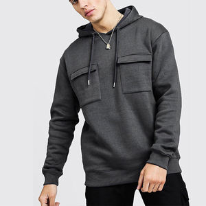 Mens Dark Grey Utility Pocket <b>Hoodie</b> Pullover Hooded Sweatshirt Casual Streetwear Cotton Fleece Oversized <b>Hoodie</b> Custom Logo - Product Image 5