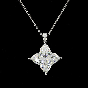 Collier pendentif floral en diamant de laboratoire certifié IGI, or 10K 14K 18K, argent 925 935, bijoux tendance pour mariage et fête - Product Image 2