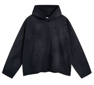 Oversized Black Hooded Sweatshirt Regular Sleeve Knitted Solid Color <b>Men</b> Autumn Wear - Product Image 2