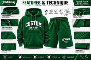Casual Wear <b>Men</b> <b>Green</b> Hoodie & Short Set Custom Letter Embroidered <b>Men</b> Hoodie and Shorts Set Pullover Sweatshirt Jogger Outfit - Product Image 5
