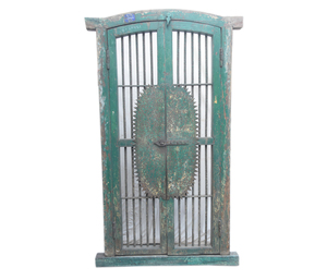 Puerta de Hierro y Madera de Estilo Rústico Vintage de Haswani Handicrafts con Marco y Acabado Antiguo para Decoración del Hogar - Product Image 1