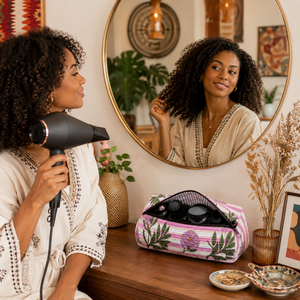 Bolsa para Secador de Pelo Dyson con Estampado Artesanal de Jaipur, Cierre de Cremallera, Acolchado Suave, Diseño Floral a Rayas, Multifuncional, para Viaje y Almacenamiento - Product Image 4