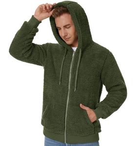 Sweat-shirt à capuche zippé en polaire vert pour homme, vêtement d'hiver décontracté, coupe classique, veste en sherpa - Product Image 5