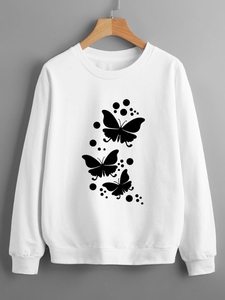 Sudadera de Cuello Redondo para Mujer, 100% Algodón, Diseño de Mariposa Bordada, Corte Regular, Informal de Otoño, Manga Larga - Product Image 3