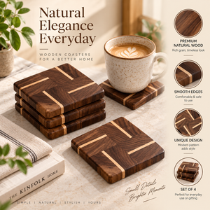 Juego de 4 Posavasos de Madera de Mango con Incrustaciones Geométricas para Tazas de Té y Café |   Posavasos Cuadrados para Mesa de Comedor, Hogar, Oficina, Regalo, Decoración - Product Image 2