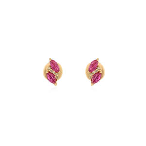 14K Gold Marquise Ruby & Diamond Dainty Stud Earrings - Product Image 2