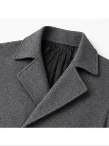 Manteau en laine croisé pour homme, à revers crantés, long, épais, à manches classiques, en tissu tissé, gris - Product Image 4