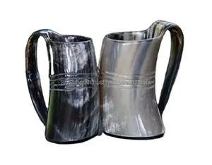 Tasse Viking authentique en corne de buffle de grande taille Gravure écologique polie de meilleure qualité pour les fêtes et les cadeaux - Product Image 4