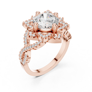 Anillo de Halo Geométrico con Moissanita de Corte Redondo para Mujer, Oro Rosa sobre Plata de Ley, con Acentos de Milgrain y Pavé, Joyería Nupcial - Product Image 4