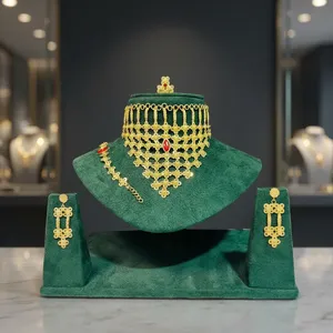 Conjunto de collar de gargantilla geométrico de resina chapado en oro de un gramo, con engaste de garra y corte cojín, de aleación de latón de imitación, de moda |   Joyería india - Product Image 5