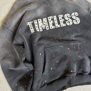 Sweat à capuche personnalisé OEM pour homme, hiver, brodé, 100% coton, polaire uni, strass, écologique, streetwear - Product Image 4