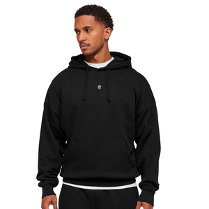 Mens Oversized <b>Black</b> Graphic Hoodie Heavyweight <b>Fleece</b> Pullover Sweatshirt Relaxed Fit Casual Streetwear Style - Product Image 1