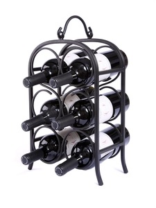 Elegante Botellero de Vino Cuadrado de Metal Negro Clásico para 6 Botellas, con Ruedas, Capacidad de 3L - Product Image 6