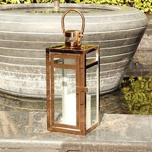 Rose <b>Gold</b> Finish Glass <b>Lantern</b> with Sturdy Ring Handle Perfect for Home Decor Festive Ambience and Elegant Lighting - Product Image 1