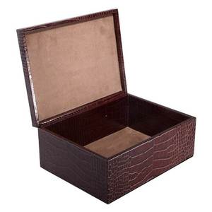 Boîte à bijoux rectangulaire en cuir antique avec couvercle, design classique, détails cousus, couleur marron, boîte de rangement à un niveau, paniers de rangement - Product Image 2